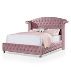 Glam Pink Button-Tufted Wingback Upholstered Panel Bed