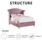 Glam Pink Button-Tufted Wingback Upholstered Panel Bed