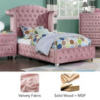 Glam Pink Button-Tufted Wingback Upholstered Panel Bed