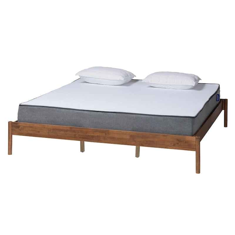Mid-Century Modern Queen Size Bed Frame in Ash Walnut Finish