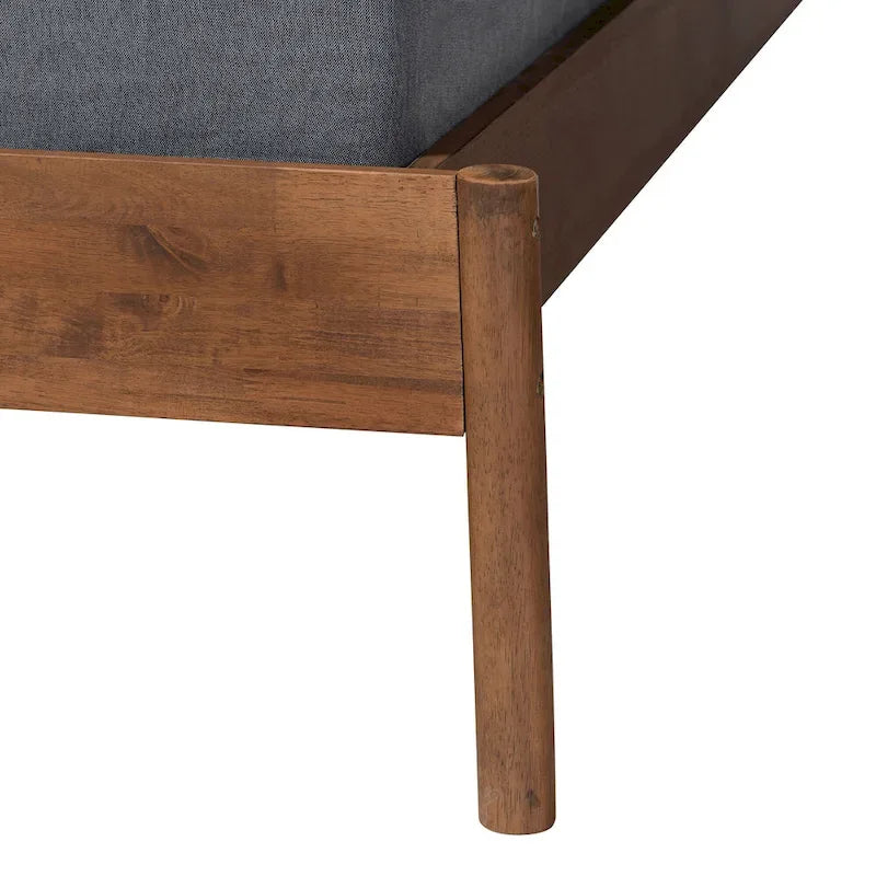 Mid-Century Modern Queen Size Bed Frame in Ash Walnut Finish