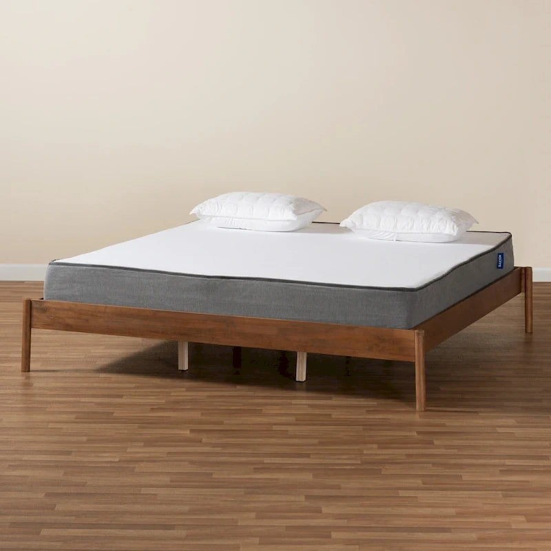 Mid-Century Modern Queen Size Bed Frame in Ash Walnut Finish