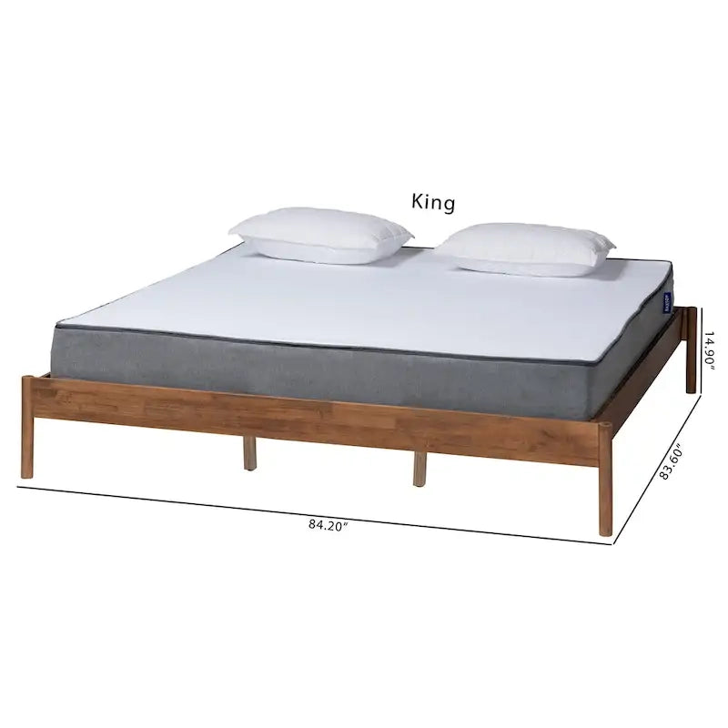 Mid-Century Modern Queen Size Bed Frame in Ash Walnut Finish