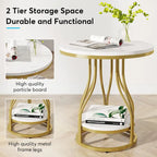 Round 2-Tier End Table in White and Gold with Storage