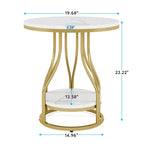 Round 2-Tier End Table in White and Gold with Storage