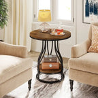 Round 2-Tier End Table in White and Gold with Storage