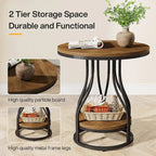 Round 2-Tier End Table in White and Gold with Storage