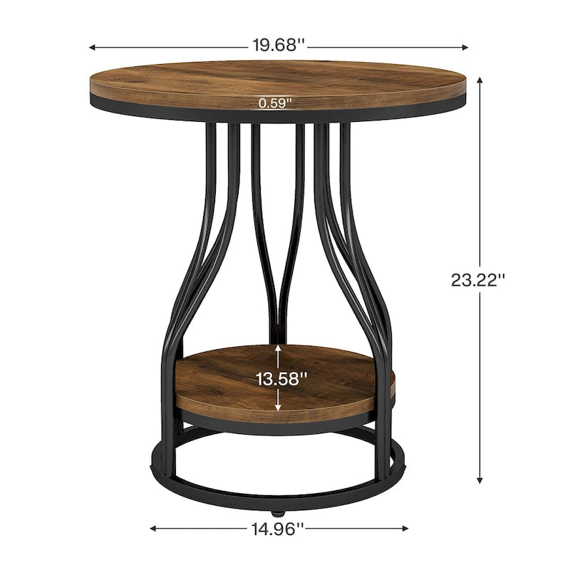 Round 2-Tier End Table in White and Gold with Storage