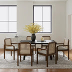 Modern Rattan Back Dining Chair with Removable Linen Cushion