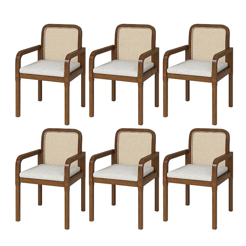 Modern Rattan Back Dining Chair with Removable Linen Cushion