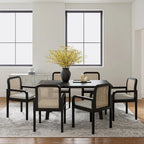 Modern Rattan Back Dining Chair with Removable Linen Cushion