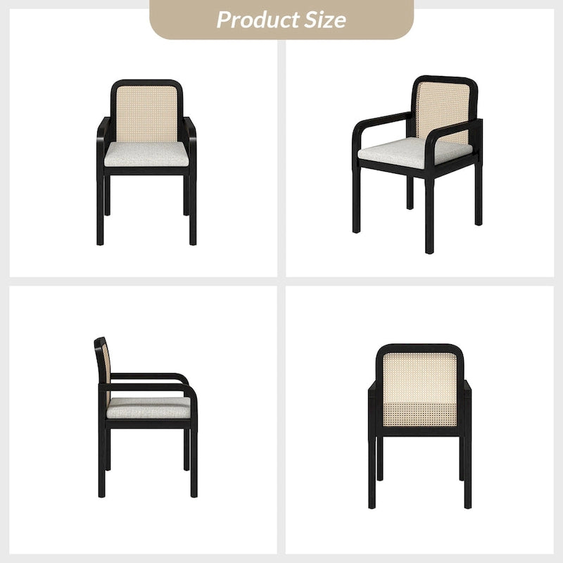 Modern Rattan Back Dining Chair with Removable Linen Cushion
