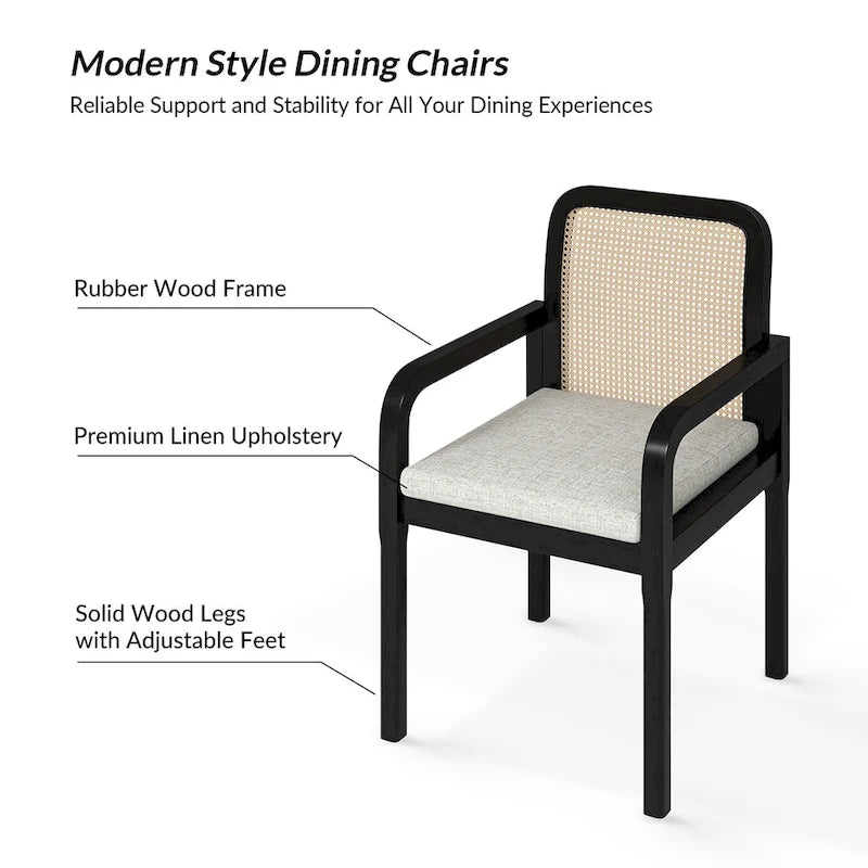Modern Rattan Back Dining Chair with Removable Linen Cushion