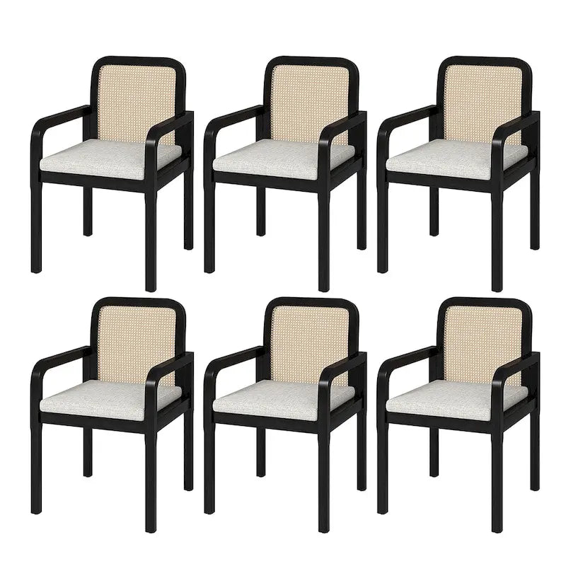 Modern Rattan Back Dining Chair with Removable Linen Cushion