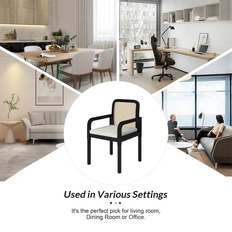 Modern Rattan Back Dining Chair with Removable Linen Cushion