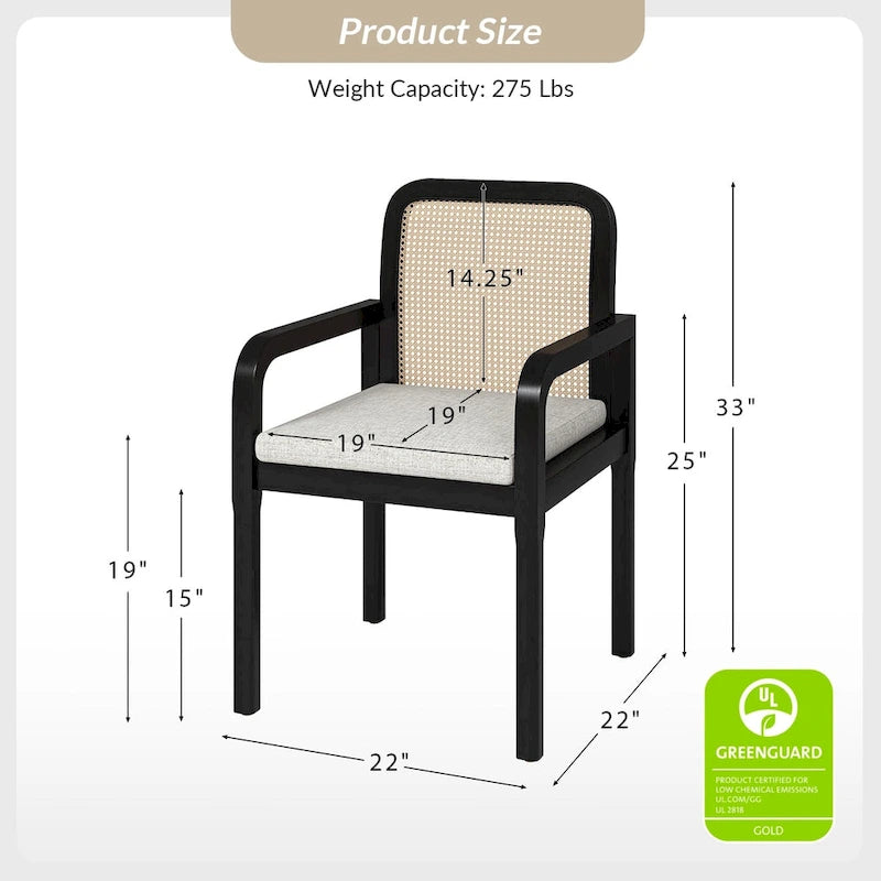 Modern Rattan Back Dining Chair with Removable Linen Cushion