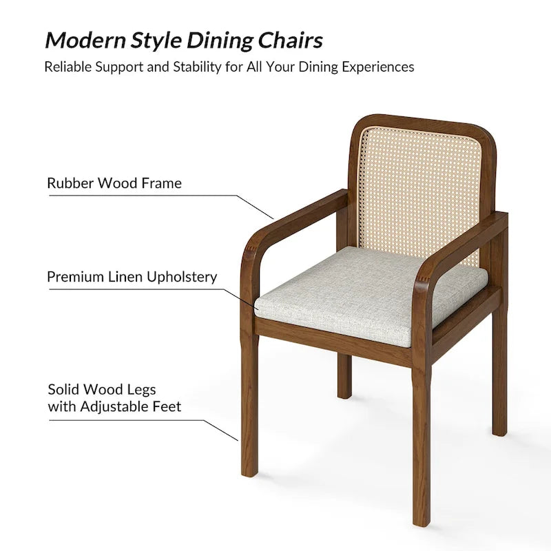 Modern Rattan Back Dining Chair with Removable Linen Cushion