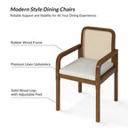 Modern Rattan Back Dining Chair with Removable Linen Cushion