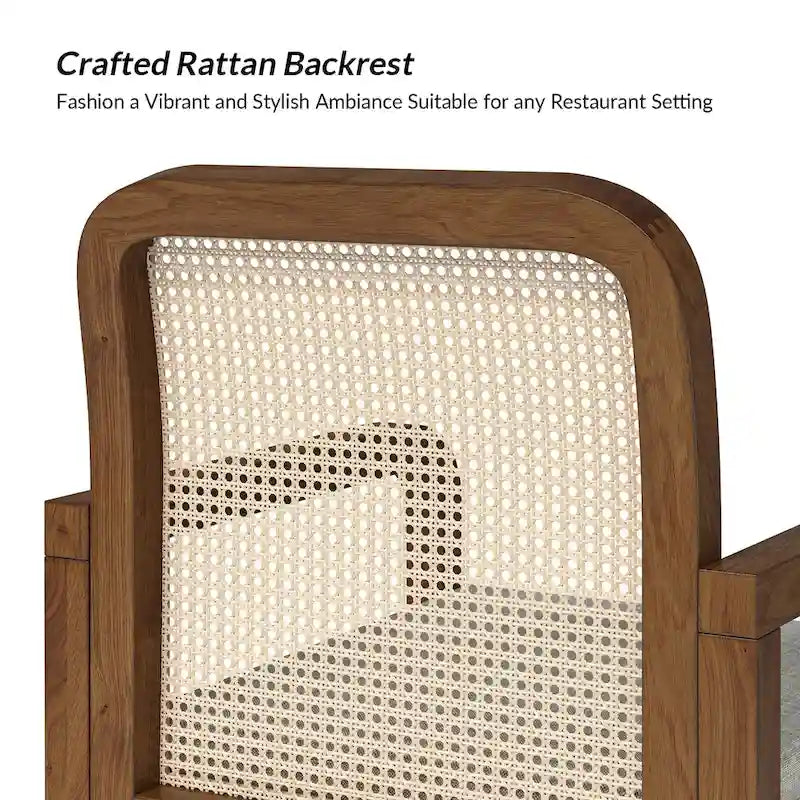 Modern Rattan Back Dining Chair with Removable Linen Cushion