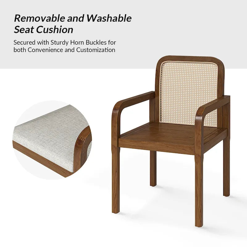 Modern Rattan Back Dining Chair with Removable Linen Cushion