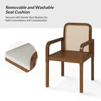 Modern Rattan Back Dining Chair with Removable Linen Cushion