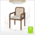 Modern Rattan Back Dining Chair with Removable Linen Cushion