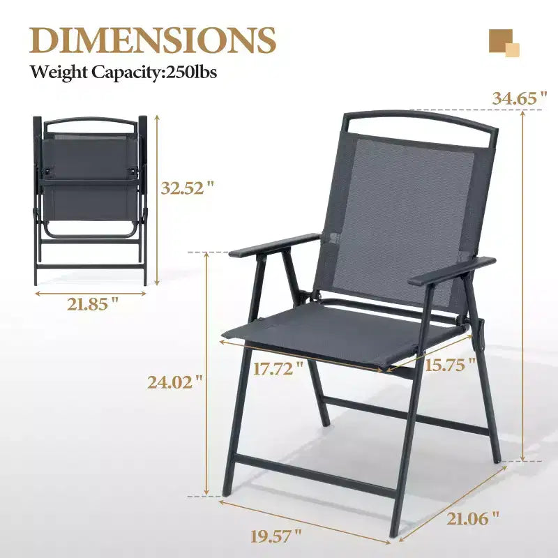 Crestlive Products Set of 2 Patio Folding Dining Chairs Outdoor Portable Sling with Armrest