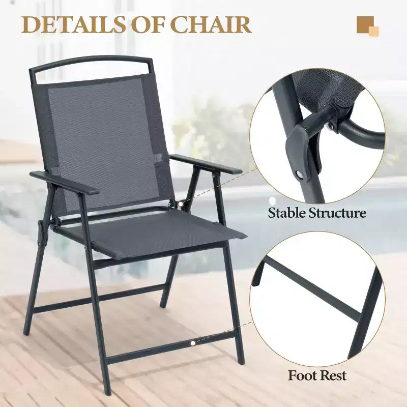 Crestlive Products Set of 2 Patio Folding Dining Chairs Outdoor Portable Sling with Armrest