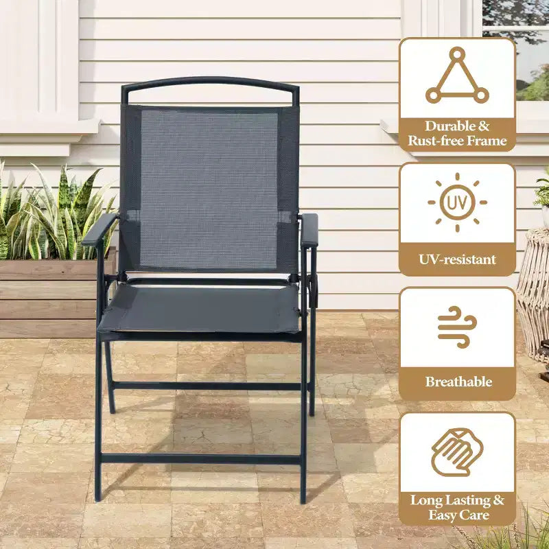 Crestlive Products Set of 2 Patio Folding Dining Chairs Outdoor Portable Sling with Armrest
