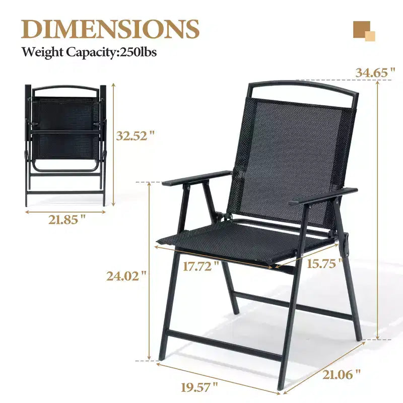 Crestlive Products Set of 2 Patio Folding Dining Chairs Outdoor Portable Sling with Armrest