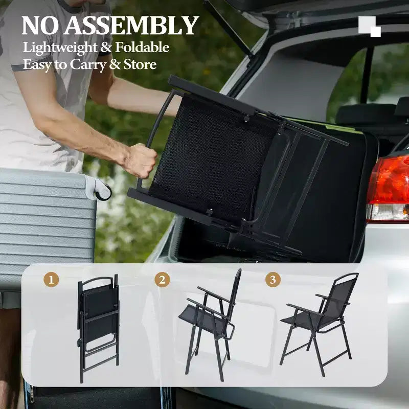 Crestlive Products Set of 2 Patio Folding Dining Chairs Outdoor Portable Sling with Armrest