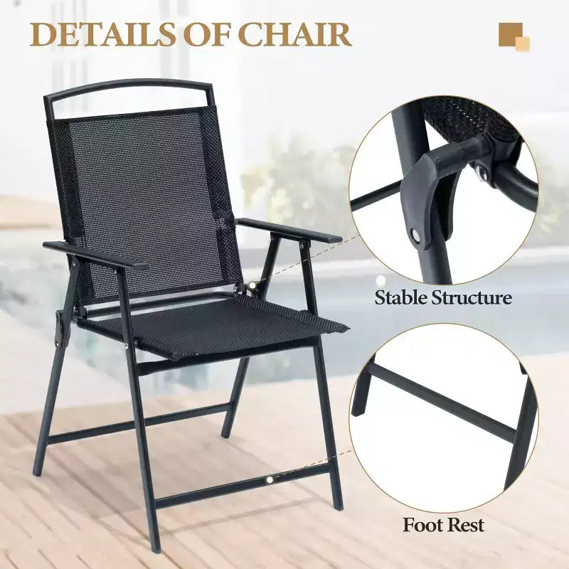 Crestlive Products Set of 2 Patio Folding Dining Chairs Outdoor Portable Sling with Armrest