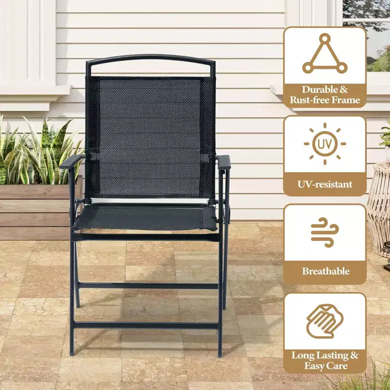 Crestlive Products Set of 2 Patio Folding Dining Chairs Outdoor Portable Sling with Armrest