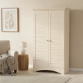 Vintage Antique White Wood Finish Wardrobe Armoire Storage Cabinet with Louver Doors - 35.4W x 16.8D x 61H