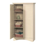 Antique White Wood Wardrobe Armoire with Louver Doors, 35.4W x 16.8D x 61H