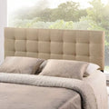 King Size Beige Fabric Upholstered Mid-Century Style Headboard