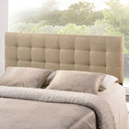 King Size Beige Fabric Upholstered Mid-Century Style Headboard