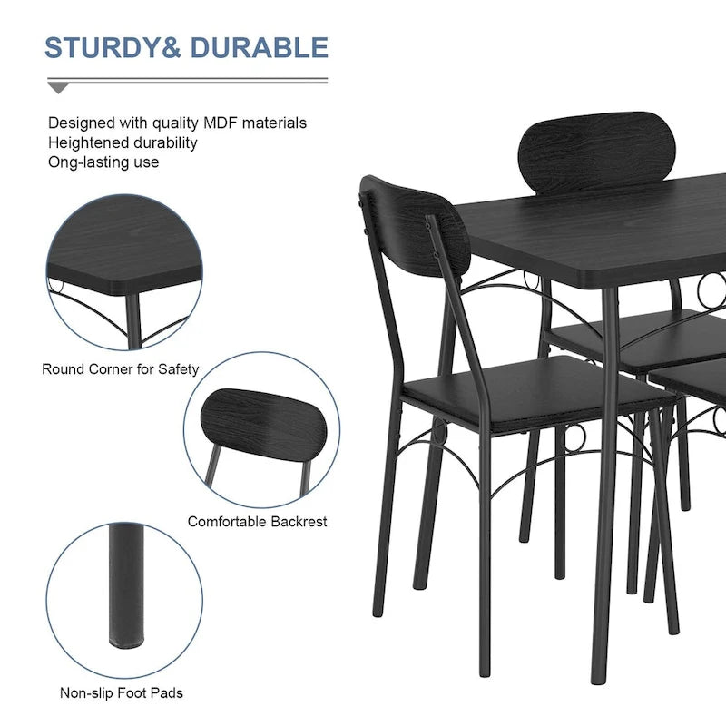 VECELO Dining Table Set, Kitchen Table with 2/4 Chairs, Metal and Wood Rectangular 3/5-Piece Dining Set