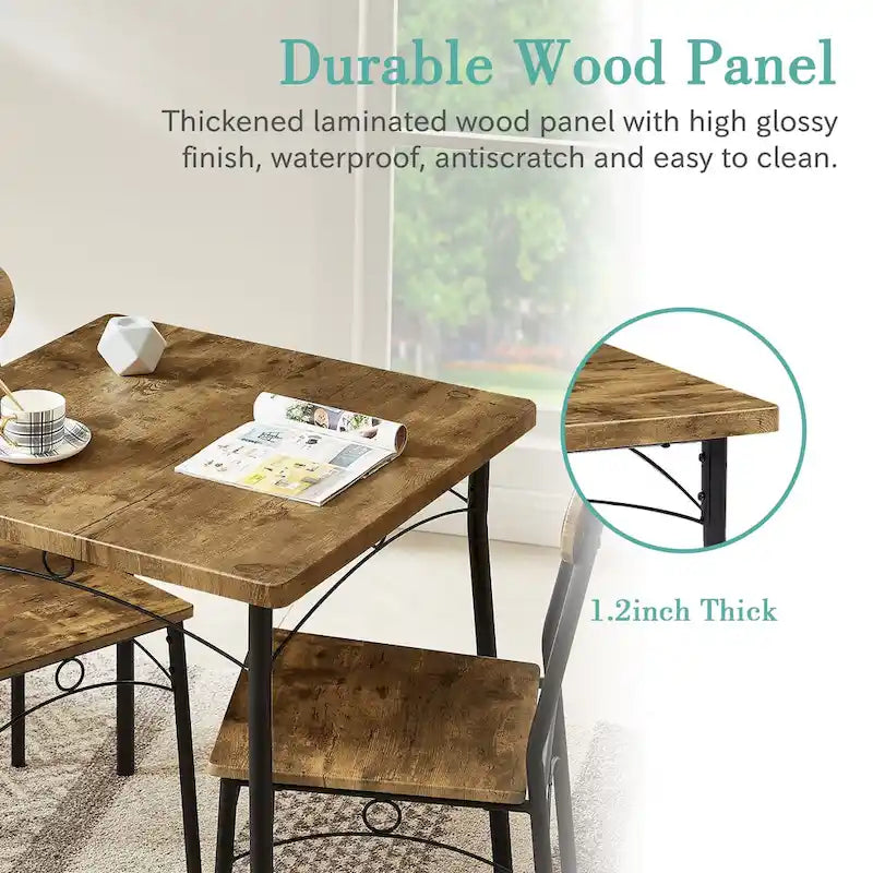 VECELO Dining Table Set, Kitchen Table with 2/4 Chairs, Metal and Wood Rectangular 3/5-Piece Dining Set