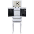 Standing Jewelry Armoire with Mirror, 5 Drawers & 14 Necklace Hooks, Jewelry Cabinet Chest with Removable Ring Storage Slot and