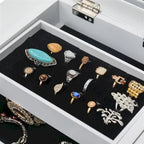 Standing Jewelry Armoire with Mirror, 5 Drawers & 14 Necklace Hooks, Jewelry Cabinet Chest with Removable Ring Storage Slot and
