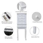 Standing Jewelry Armoire with Mirror, 5 Drawers & 14 Necklace Hooks, Jewelry Cabinet Chest with Removable Ring Storage Slot and