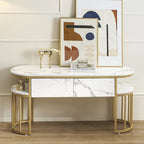 Modern White Faux Marble Top Console Table with Gold Metal Frame