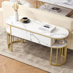 Modern White Faux Marble Top Console Table with Gold Metal Frame