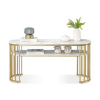 Modern White Faux Marble Top Console Table with Gold Metal Frame