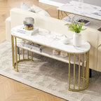 Modern White Faux Marble Top Console Table with Gold Metal Frame