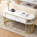 Modern White Faux Marble Top Console Table with Gold Metal Frame