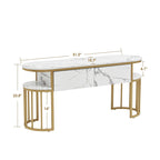Modern White Faux Marble Top Console Table with Gold Metal Frame