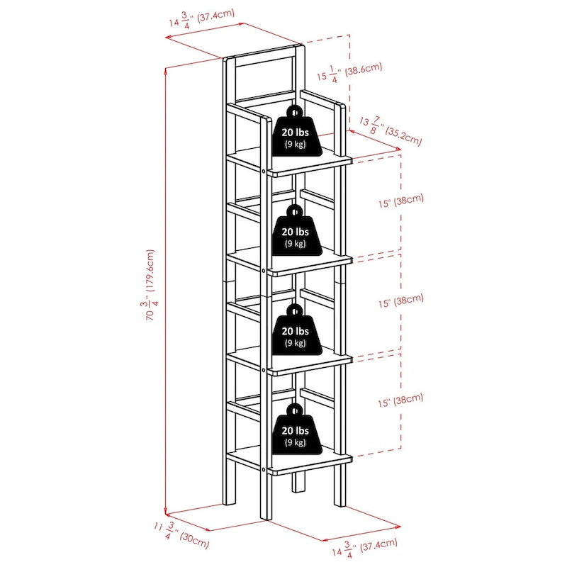 Aiden Baker's Rack, Narrow, Coffee - 14.72 x 13.86 x 70.71 inches