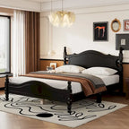Retro Style Platform Bed with Wooden Slat Support